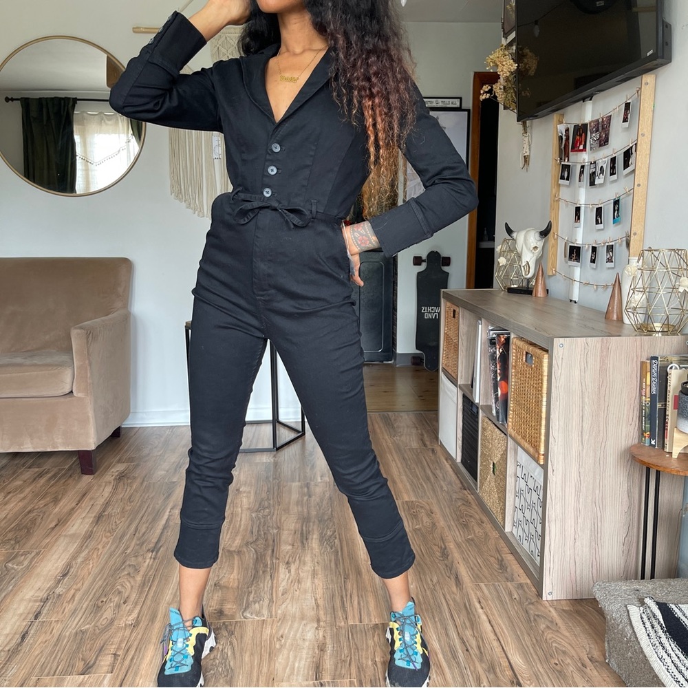 Free People Black Denim Jumpsuit